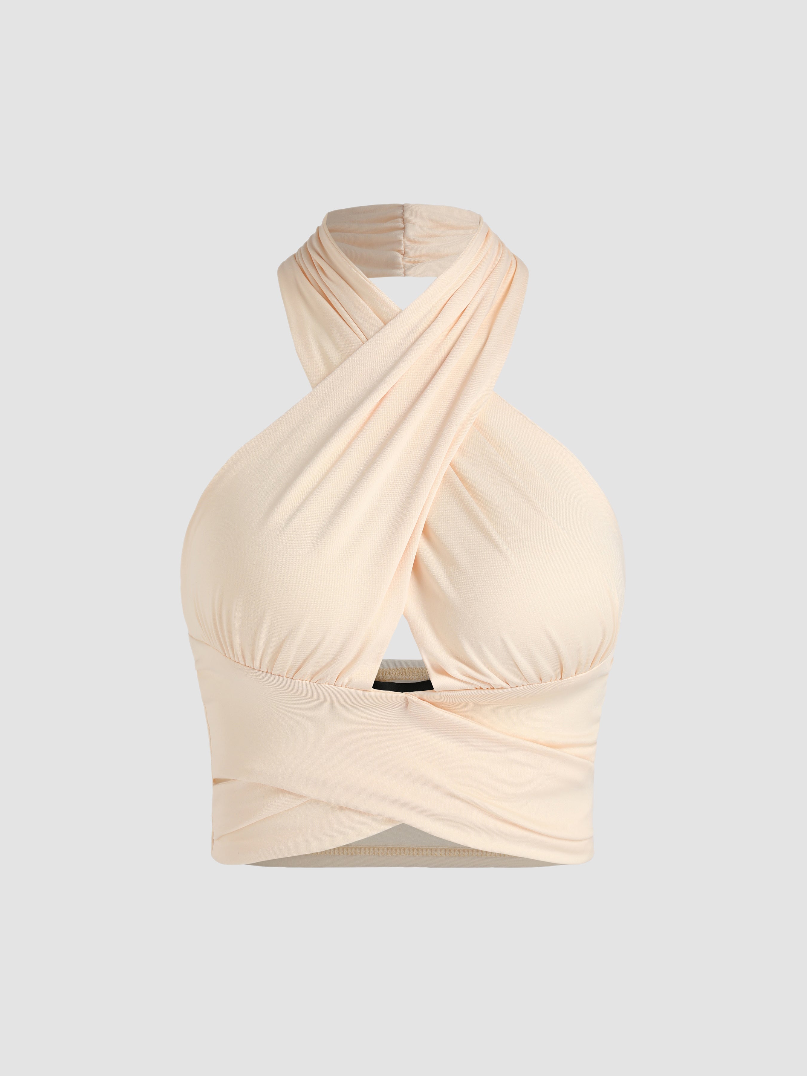 Solid Crossover Crop Halter Tank Top