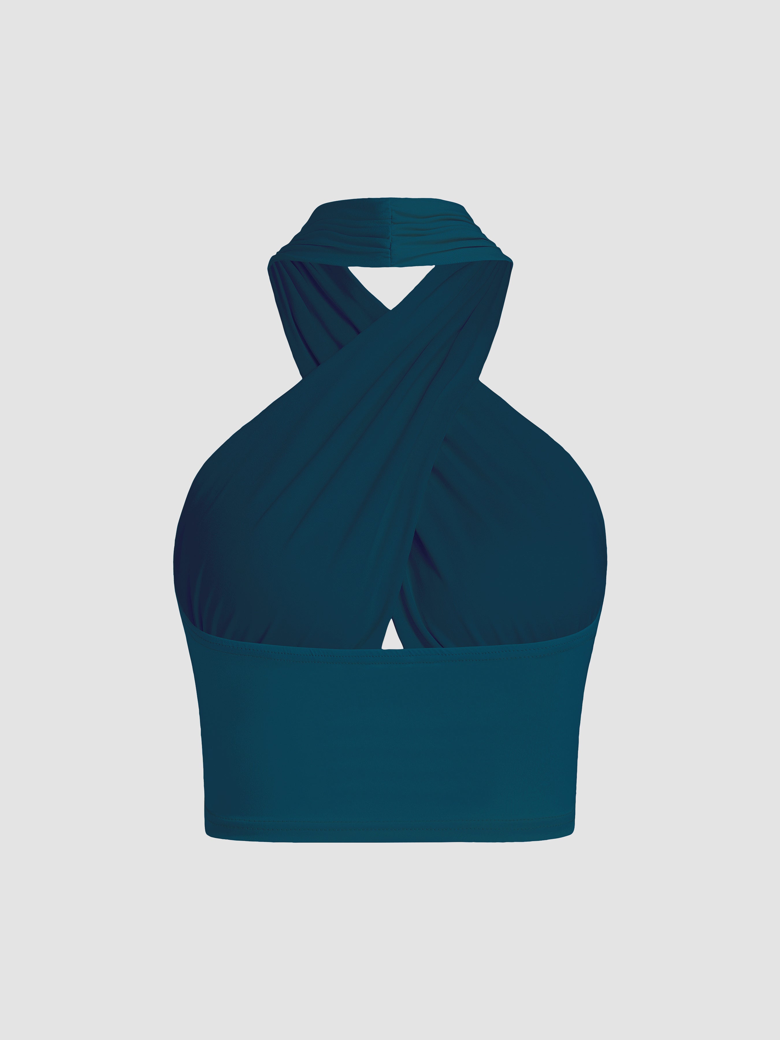 Solid Crossover Crop Halter Tank Top