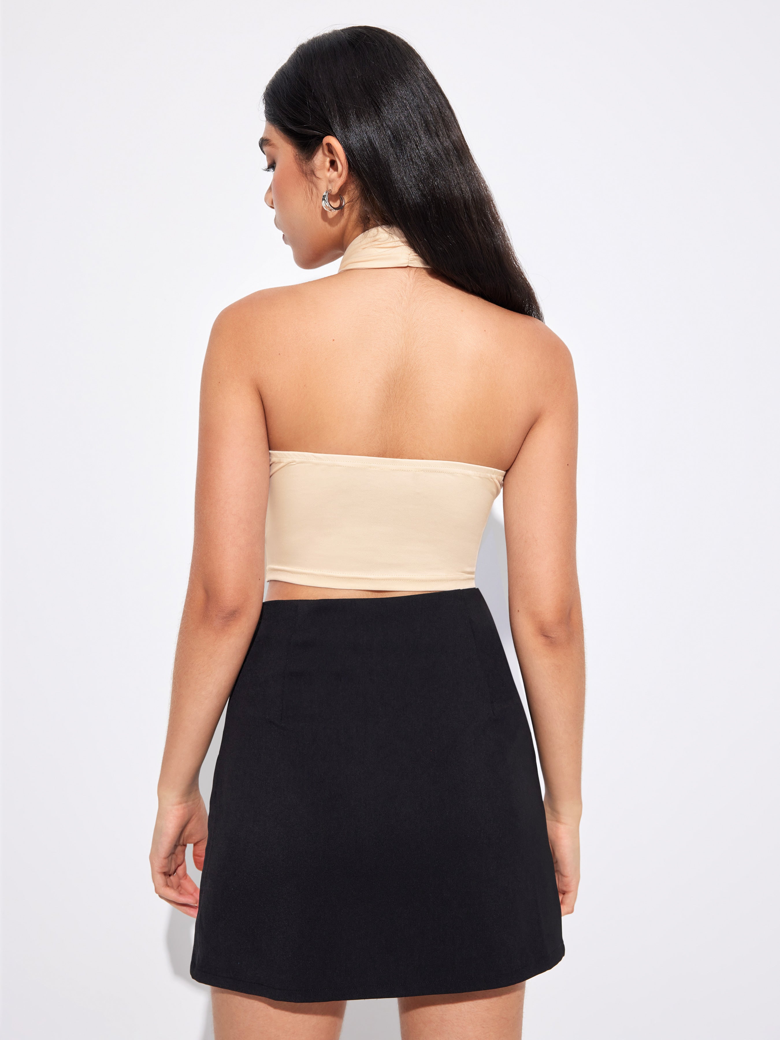 Solid Crossover Crop Halter Tank Top