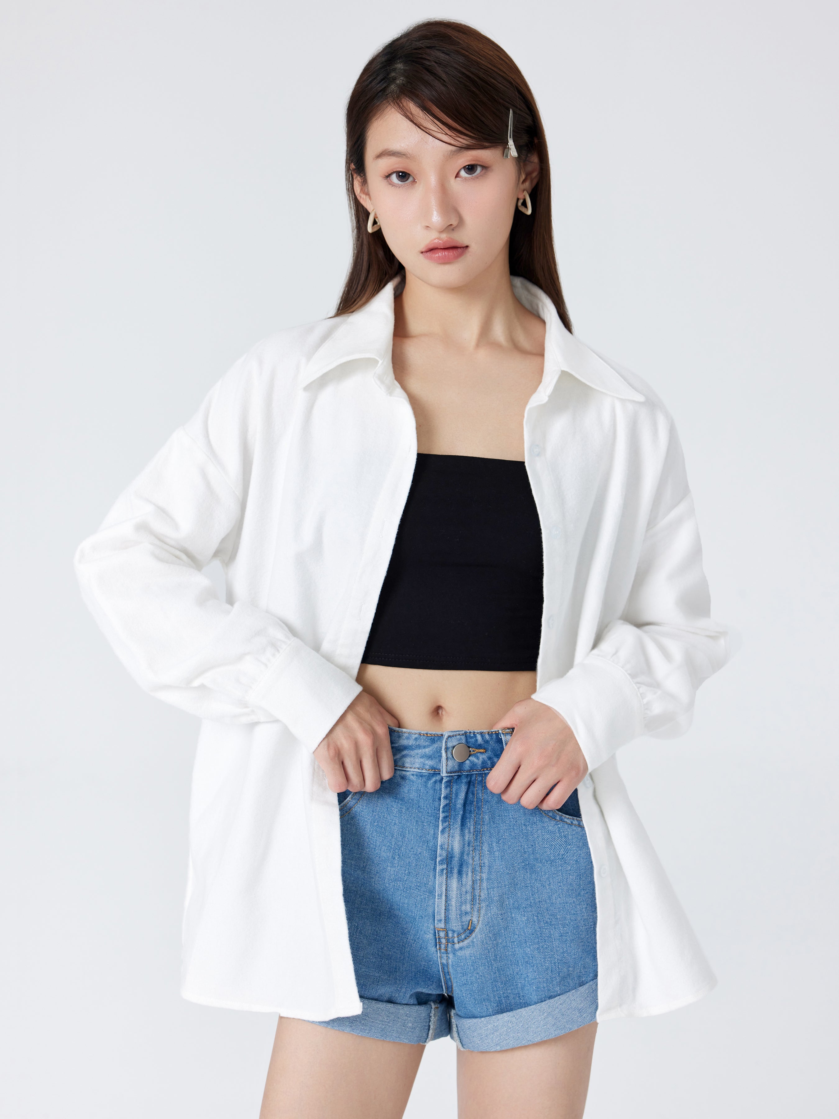 White Solid Oversized Shirt