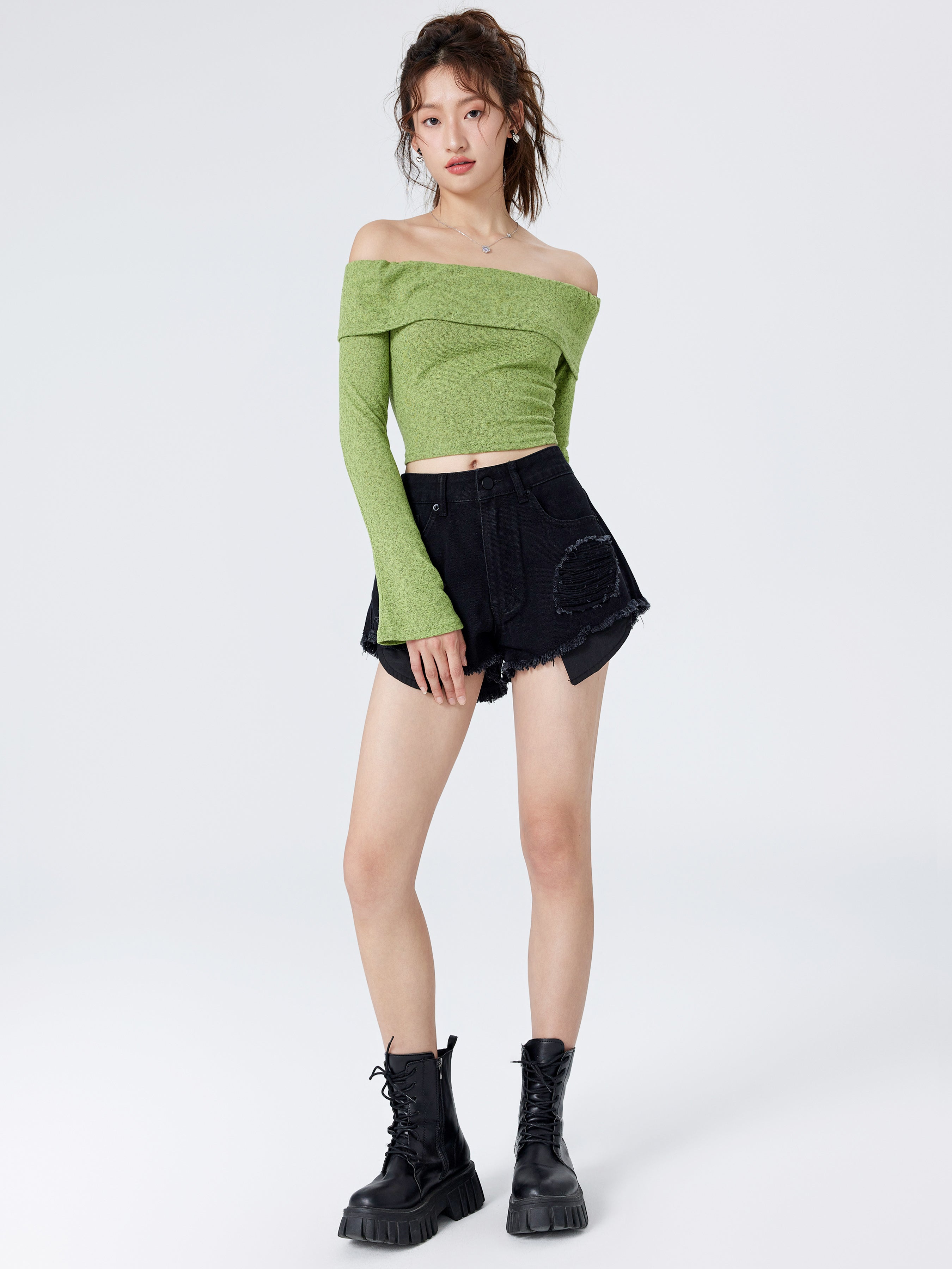 Solid Off Shoulder Crop Top